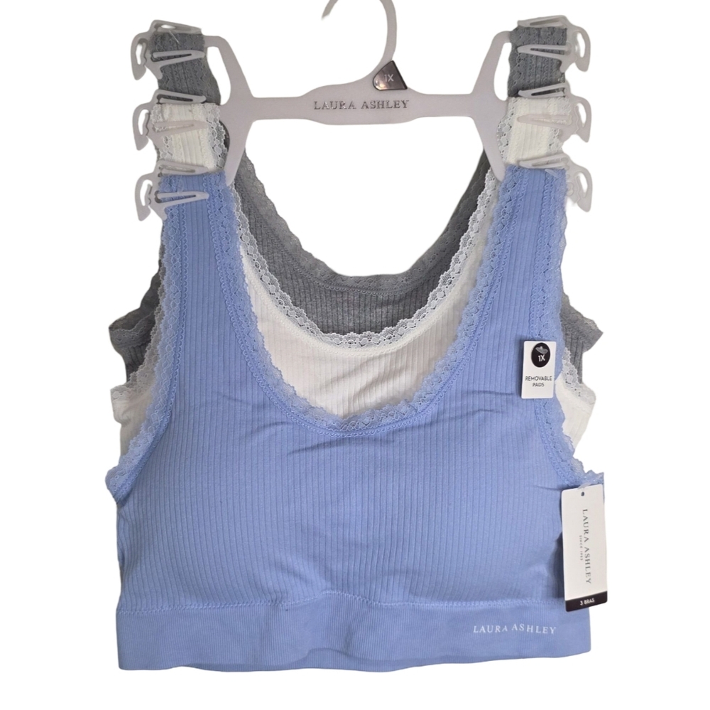 Laura Ashley 3pk Ribbed Bralettes Bras Active Lounge Athletic Comfy Plus Size 1X